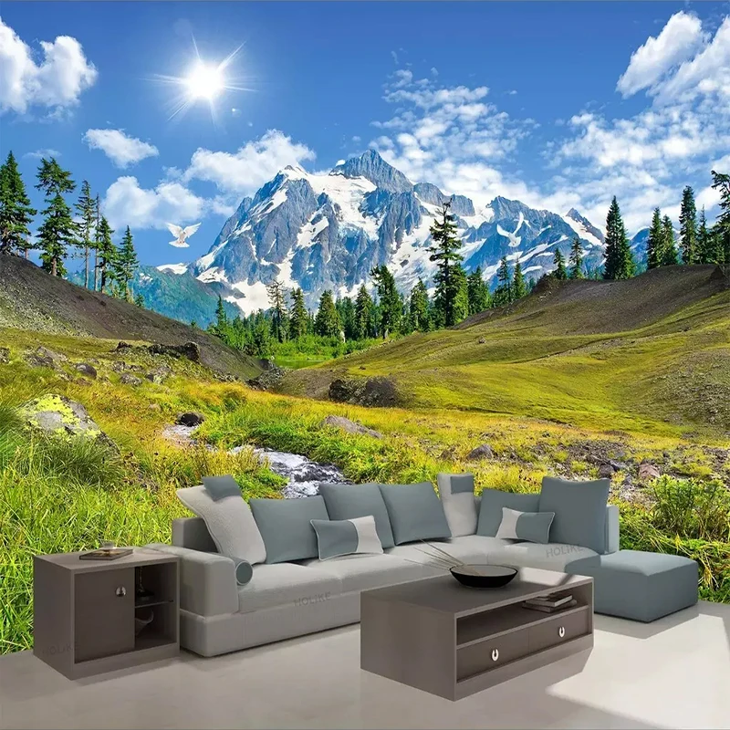 Home Textiles Photos - หิมะภูเขาที่ราบสูงธรรมชาติทิวทัศน์ 3Dวอลล์เปเปอร์ที่กำหนดเองภาพจิตรกรรมฝาผนังห้องนั่งเล่นโซฟาห้องนอนฉากหลังทีวีHome Decor