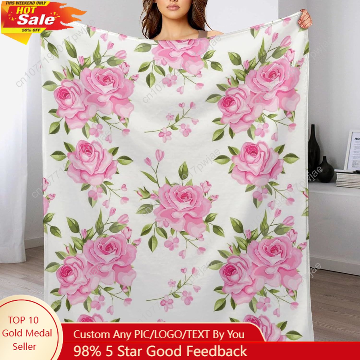 Home Of Textiles - ผ้าห่มลายดอกไม้สีชมพู ของขวัญตกแต่งลายดอกไม้สำหรับผู้หญิงผู้ชาย ผ้าฟลีซเนื้อนุ่มพิเศษ ผ้าห่มนุ่มสบายหรูหรา น้ำหนักเบา สำหรับเตียง,โซฟา