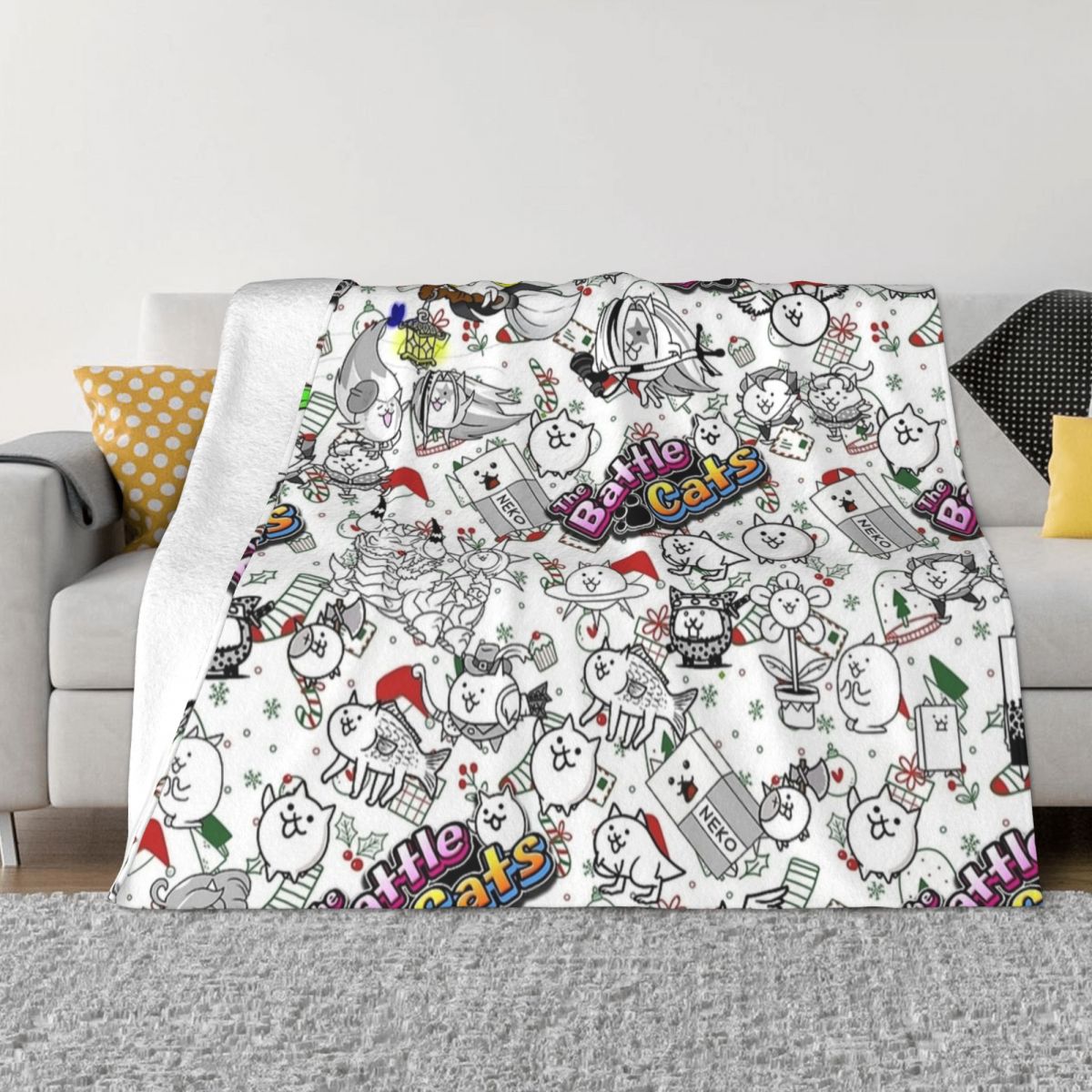 Home Textiles Super Soft - ผ้าห่มลายเกม Battle Cats ผ้าฟลีซเนื้อนุ่ม ระบายอากาศได้ดี ใช้คลุมเตียง