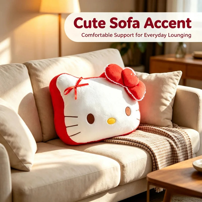 Home Textiles Super Soft - หมอนอิงตุ๊กตาเฮลโลคิตตี้หัวโต นุ่มพิเศษ สำหรับโซฟา ตกแต่งห้องนอนสไตล์สาวหวาน