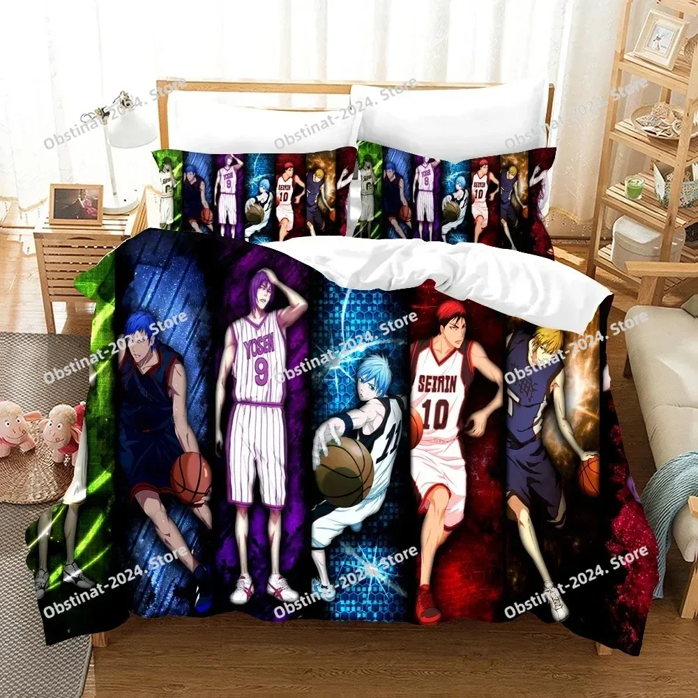 Home Textiles Super Soft - ชุดเครื่องนอนลายอนิเมะบาสเกตบอลคุโรโกะ พร้อมปลอกหมอน ปลอกผ้านวม เนื้อผ้านุ่ม ขนาดเดี่ยว คู่