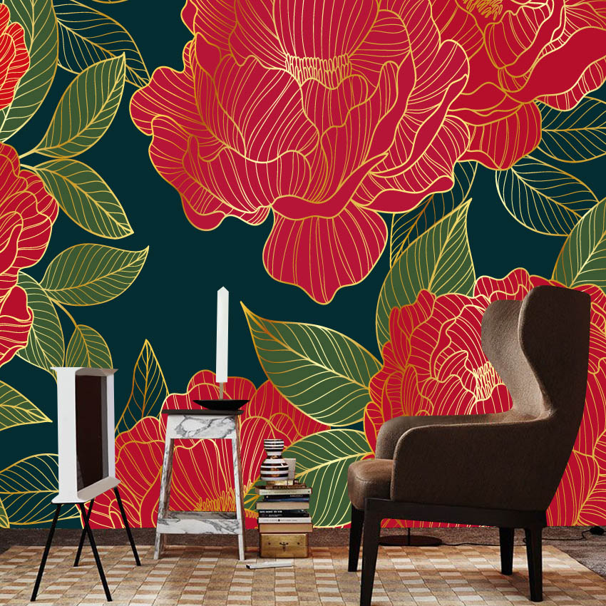 Home Textiles Photos - วอลเปเปอร์ภาพถ่ายดอกโบตั๋นสีแดง 20+ แบบ สำหรับตกแต่งห้องนั่งเล่น ห้องนอน ภาพศิลปะติดผนัง