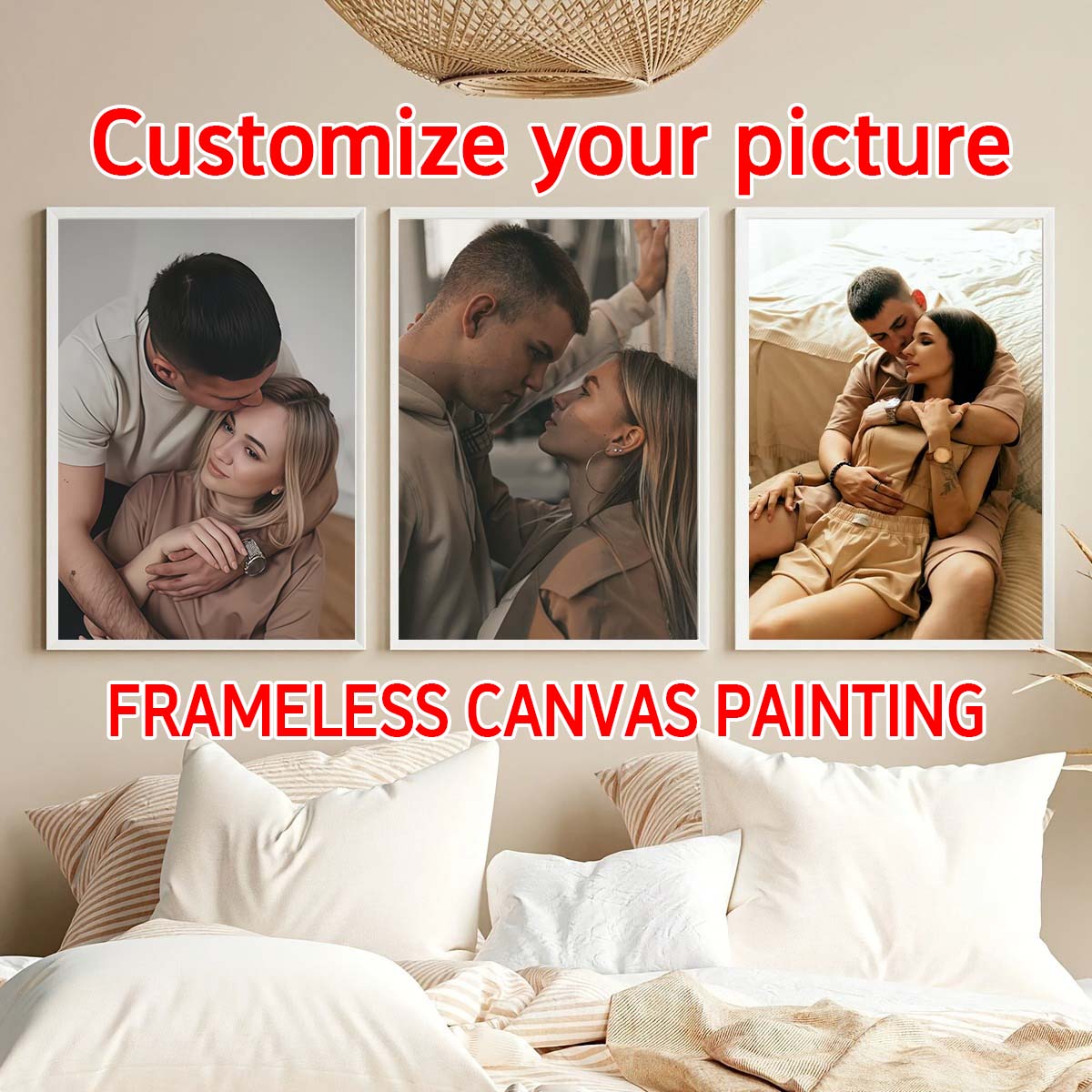 ภาพสามชิ้น - ภาพวาดสีน้ำมันแบบ - Home Textiles Photos บทวิจารณ์และราคา