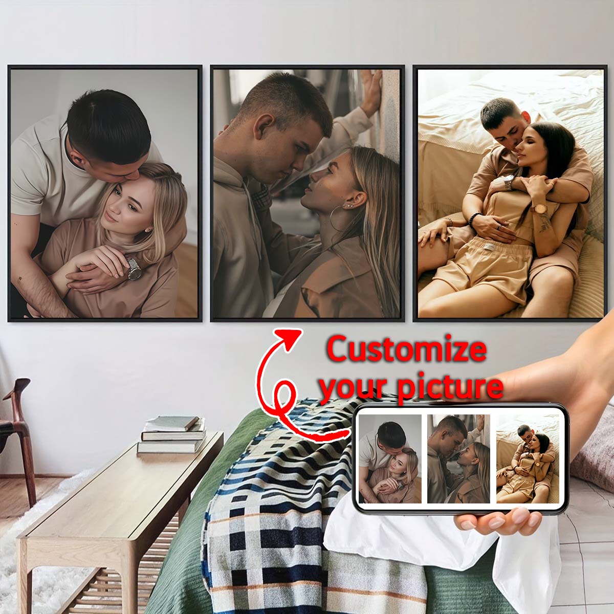 ภาพสามชิ้น - ภาพวาดสีน้ำมันแบบ - Home Textiles Photos บทวิจารณ์และราคา