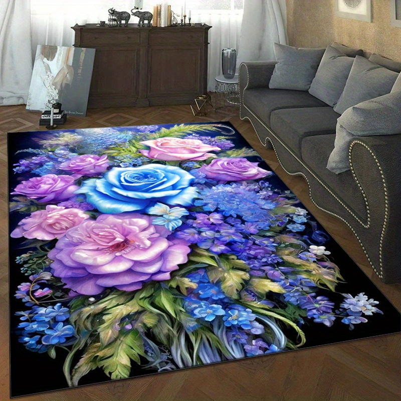 พรมลายดอกไม้ลายกุหลาบสีน้ำเงิน - Home Textiles And Furnishing บทวิจารณ์และราคา