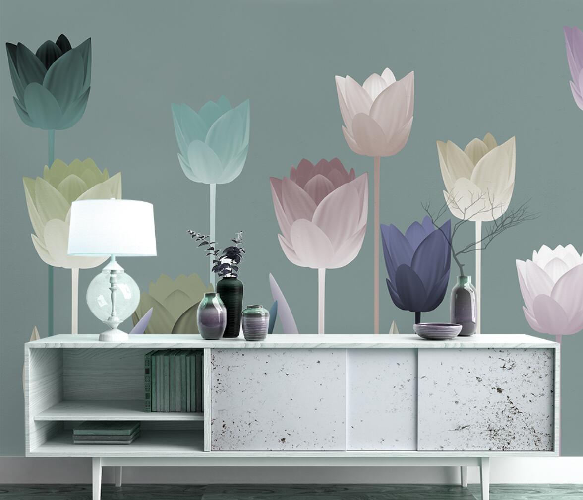 ดอกทิวลิปแบบกำหนดเองวอลล์เปเปอ - Home Textiles Photos บทวิจารณ์และราคา