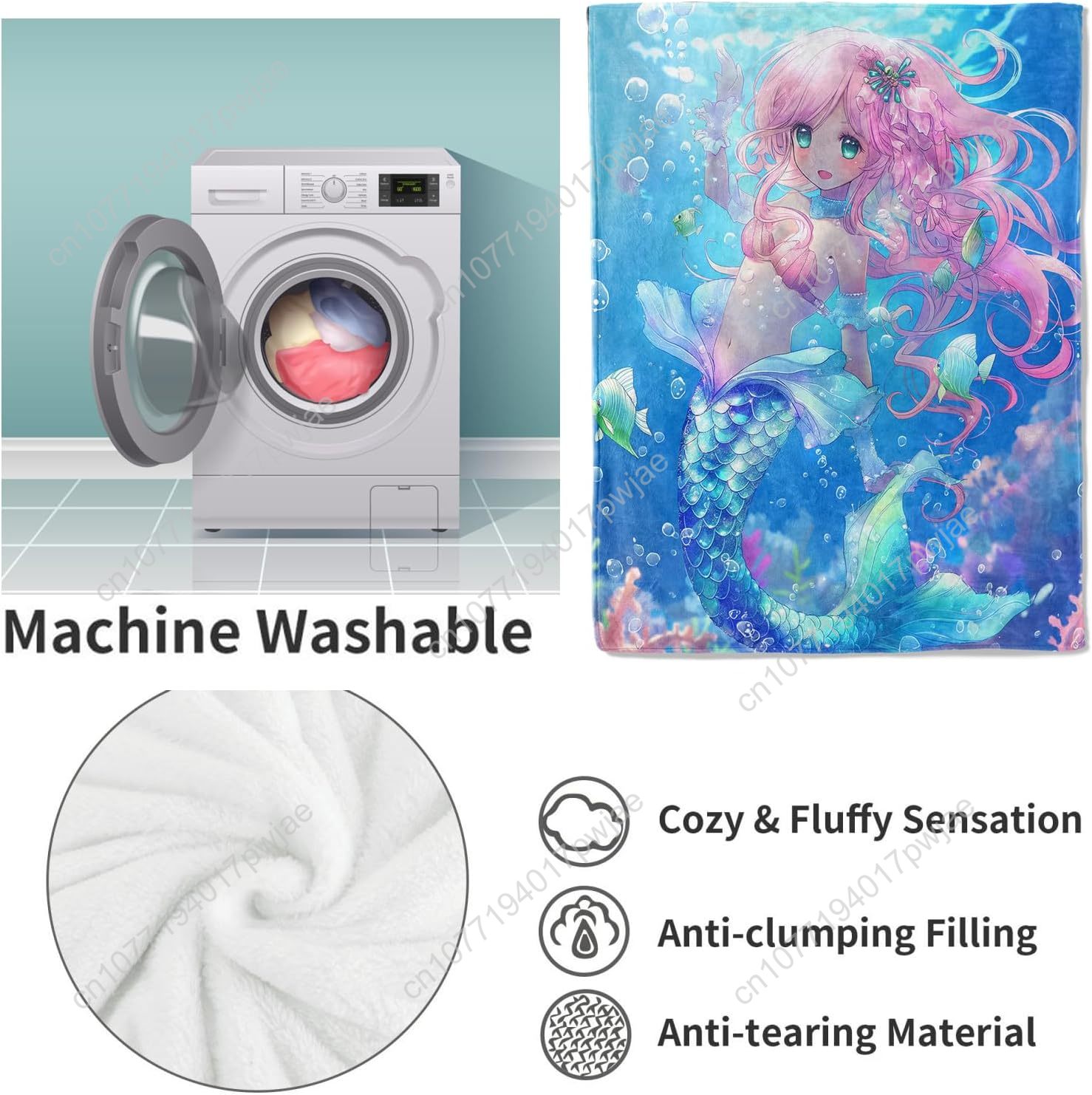 ผ้าห่มลายการ์ตูนนางเงือกน่ารัก - Home Of Textiles บทวิจารณ์และราคา